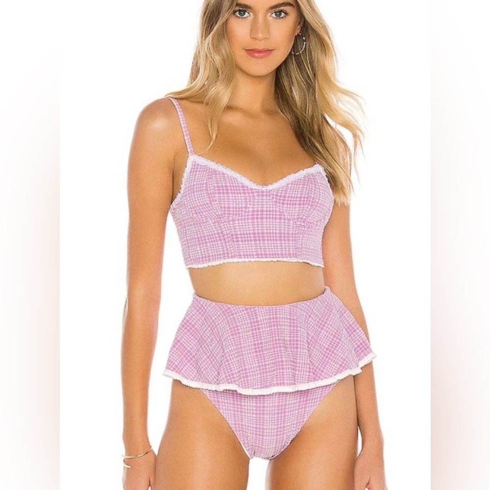 Beach Riot Pink Plaid Swim Set